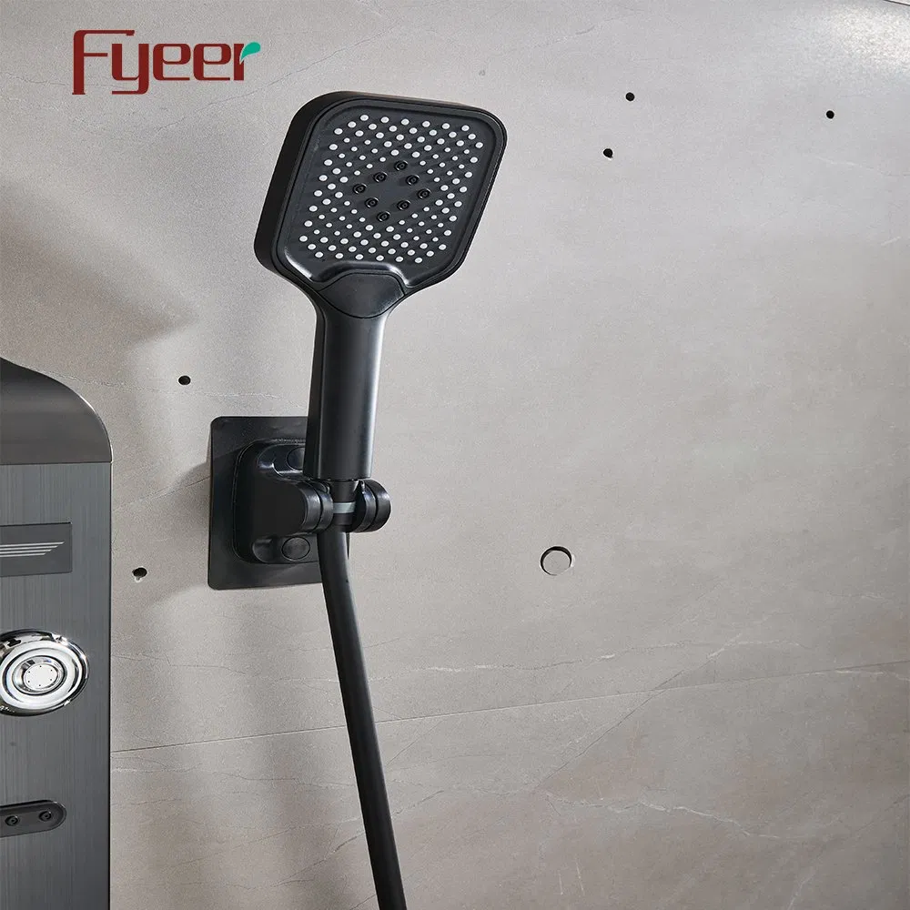 Fyeer Black Shower Panel with Ceramic Cartridge and Alloy Handles