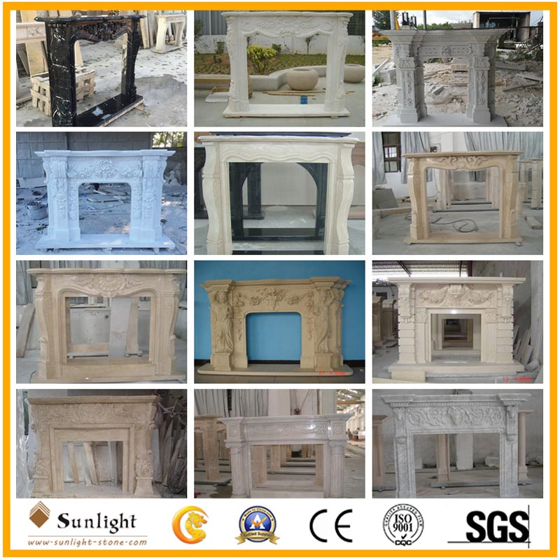Natural Beige Travertine Marble Fireplace