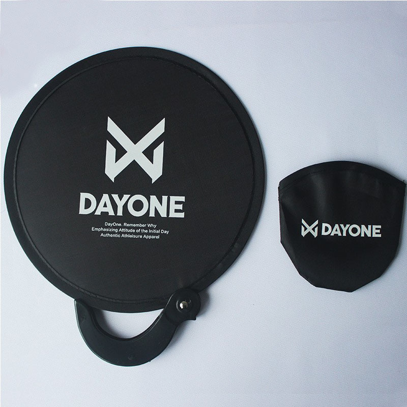 Custom Printed Soft Pet Flying Disc Round Nylon Hand Folding Fan with Pouch