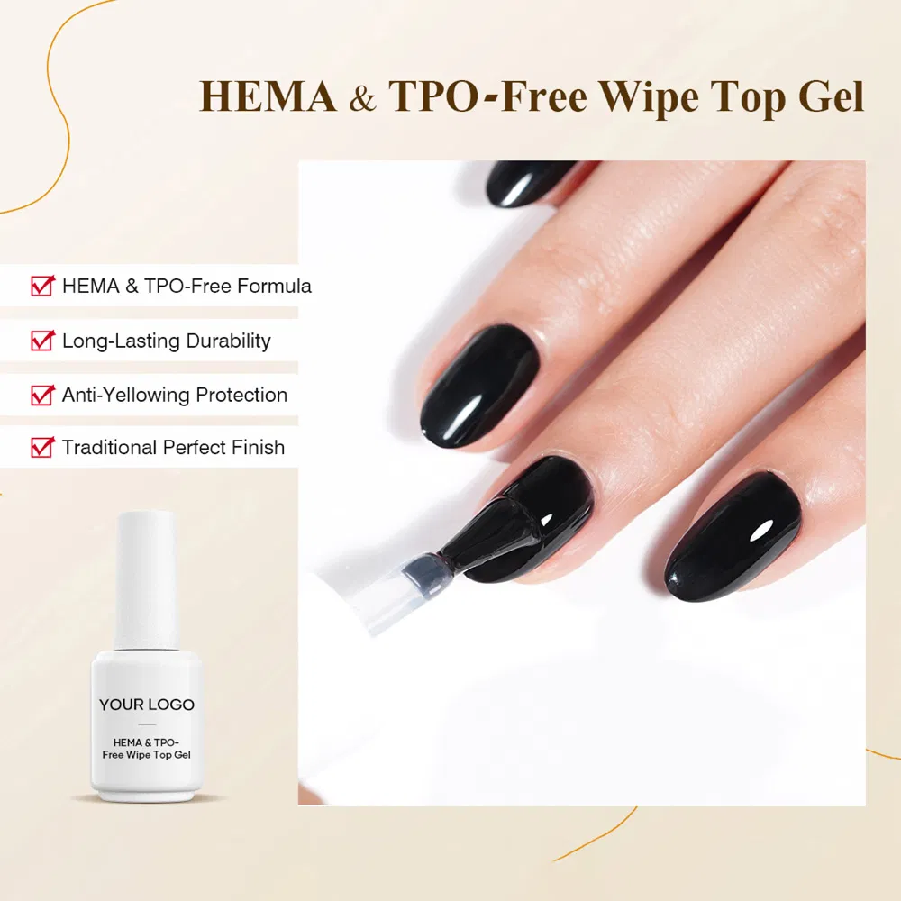 OEM/ODM Nail Art Supplies Wholesale Private Label UV Nails Gel Polish Builder Base No Wipe Top Coat