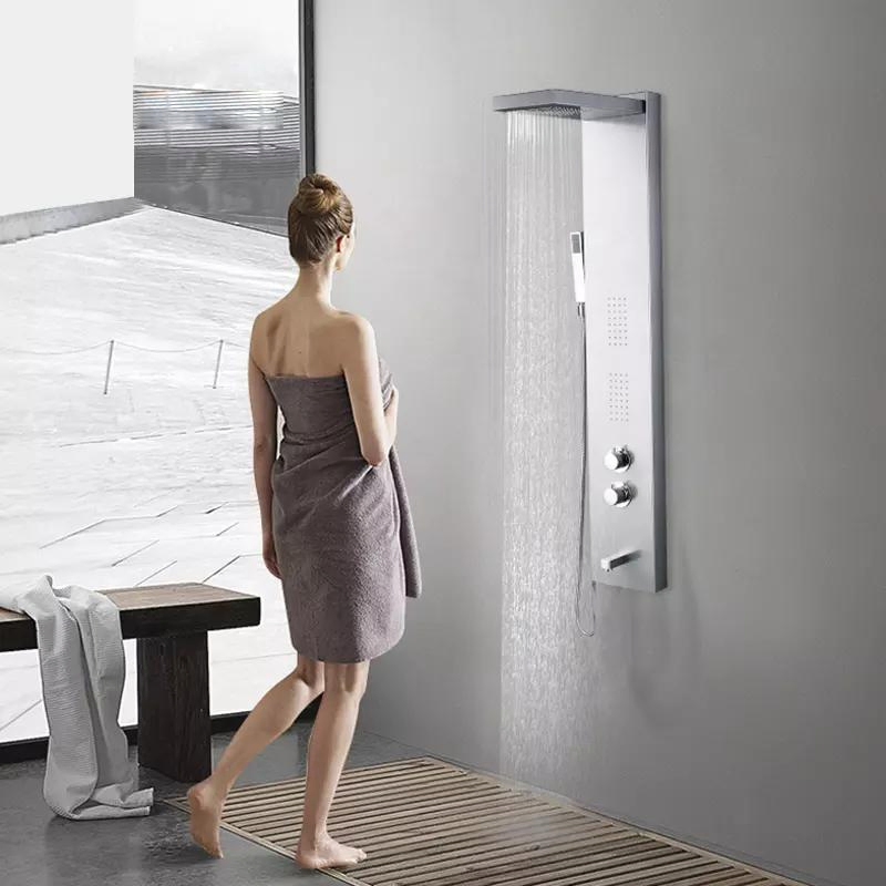 Shower Panel Bathroom Wall Mounted Stainless Steel Waterfall Shower Column Set Tower Massage Jet Shower Wall Panels Luxury