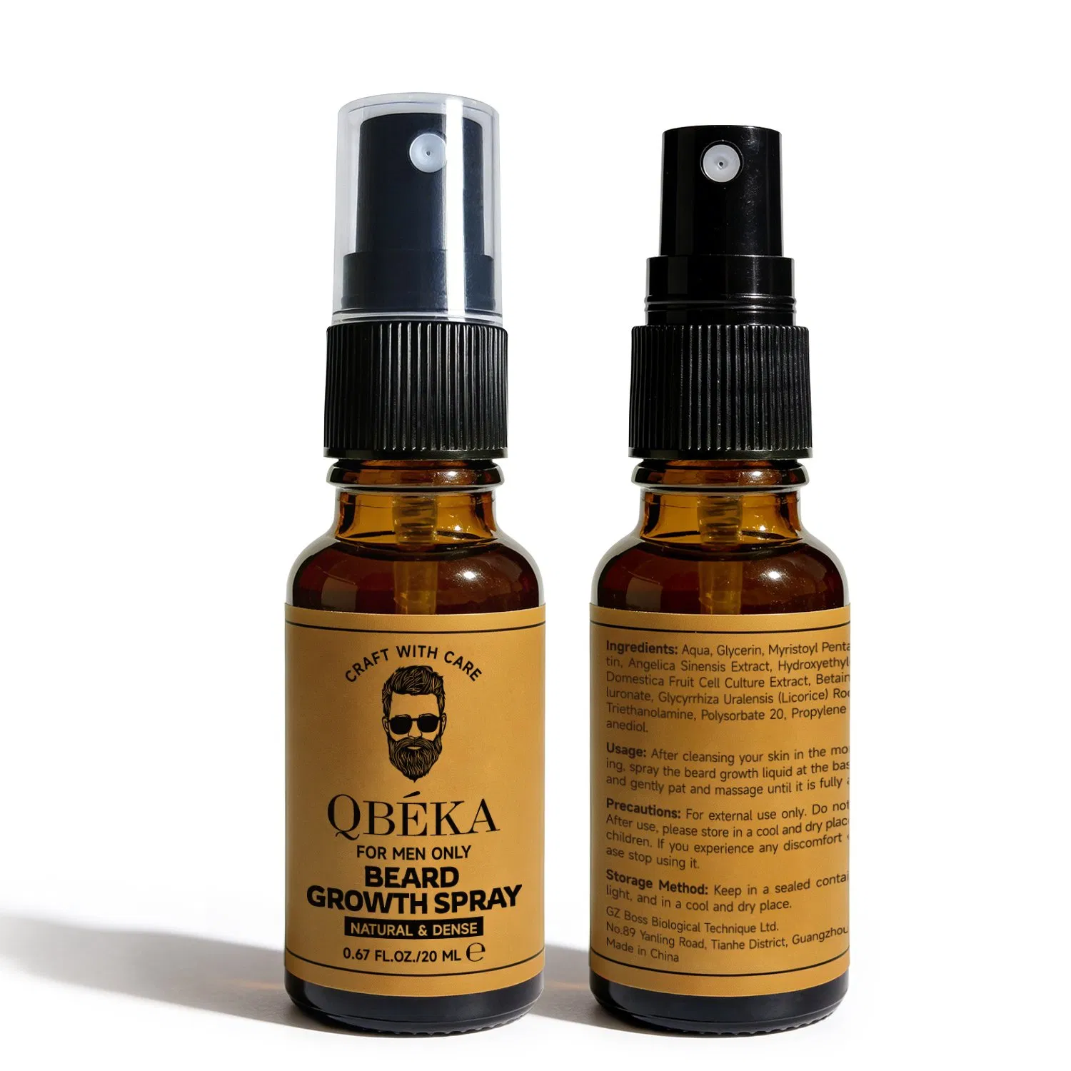 Qbeka Beard Growth Spray for Men Facial Hair Enhancer Beard Care Fast-Absorbing Non-Greasy Root Strengthening Thicker Beard Home Travel Size