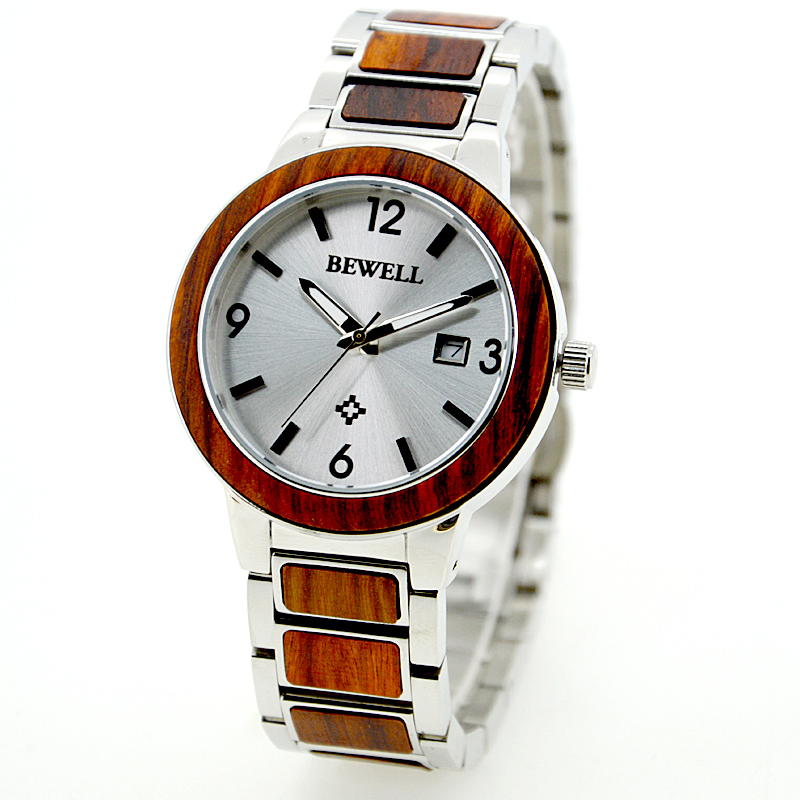 2023 Bewell Curren Stainless Steel Men Watch with Wood OEM Wrist Watches Quartz Wrist Watch