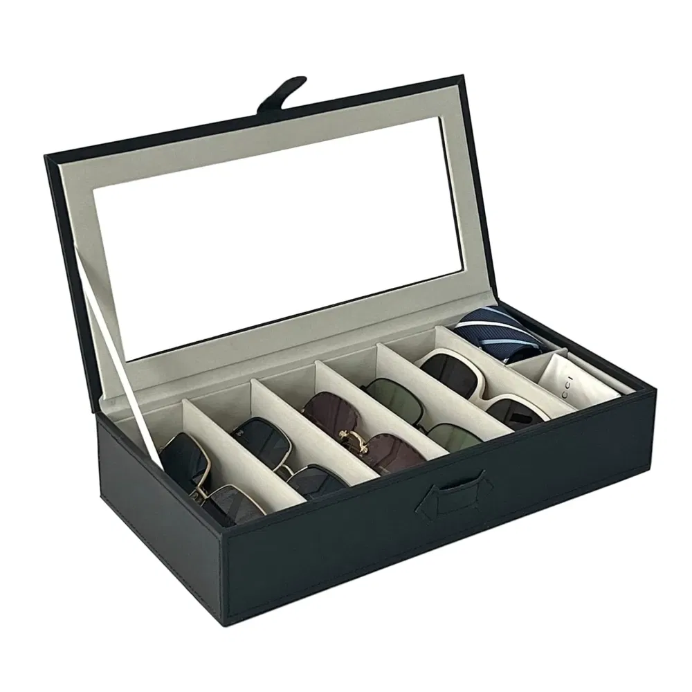 Pink Multiple Eyeglass Glasses Display Holder Collector Emboss Logo PU Leather Sunglasses Case Organizer