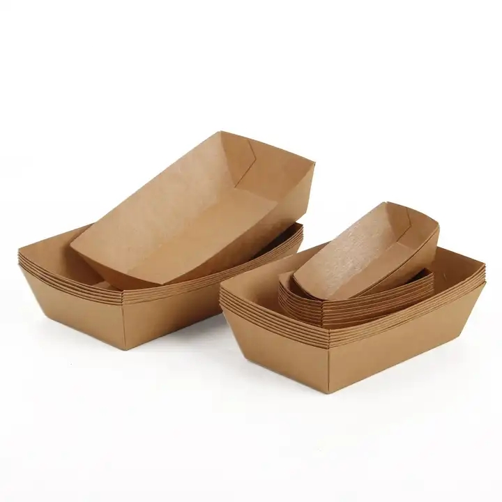 Disposable Kraft Paper Food Trays, Small Recyclable Eco Take-out Boat Tray