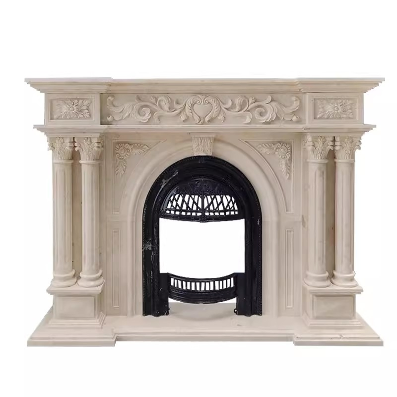 Absolute Black Marble Stone Fireplace Frame for Home Decoration