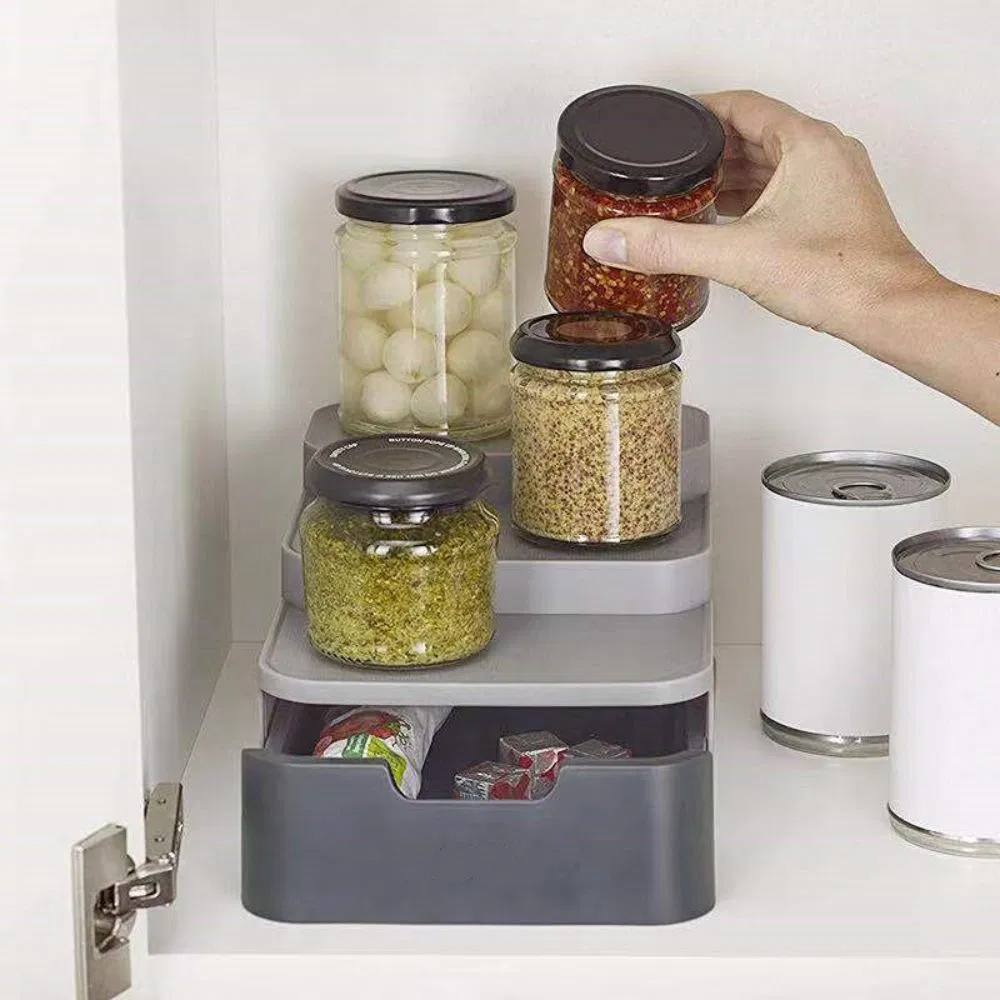 3 Tier Shelf Organizer with Drawer for Cabinet Mi26997
