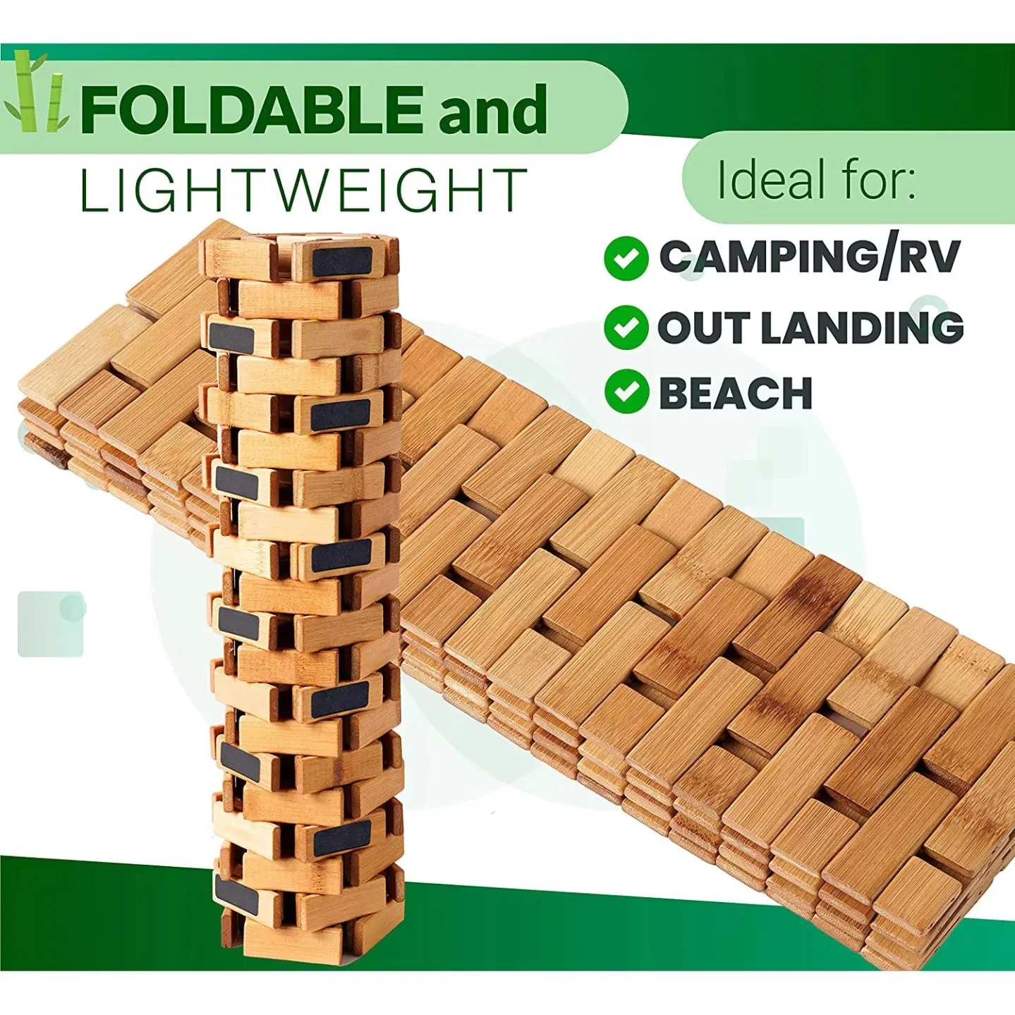 Eco-Friendly Strip Design Anti-Slip Foldable Rolled Wooden Bamboo Bath Mat for Bathroom Showerkitchen Pool Sauna