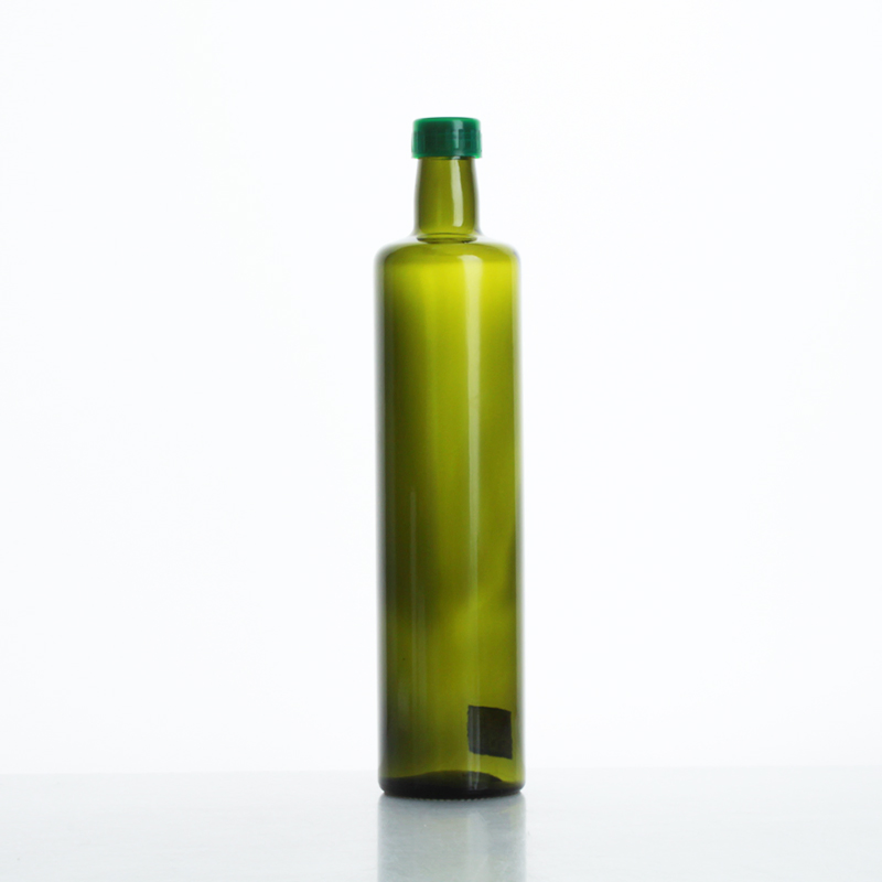Green Glass Olive Oil Bottle for Kitchen Dispenser with Lid