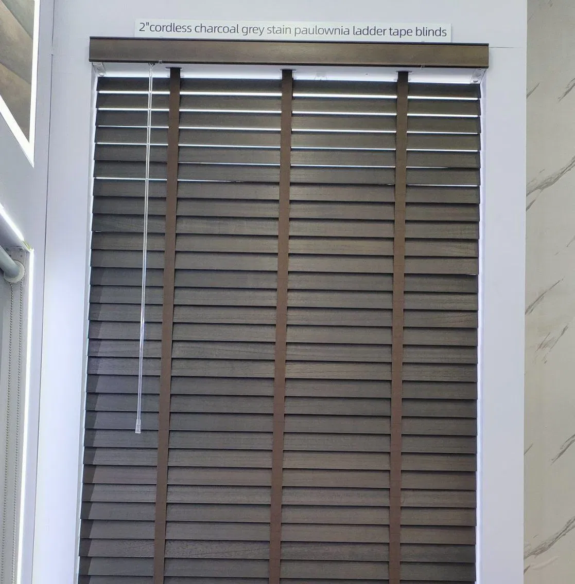 Interiors Faux Wood Blinds with Classic Valance, Cordless, 2" Slat, 34.5" W X 36" H, Blinds for Indoor Windows