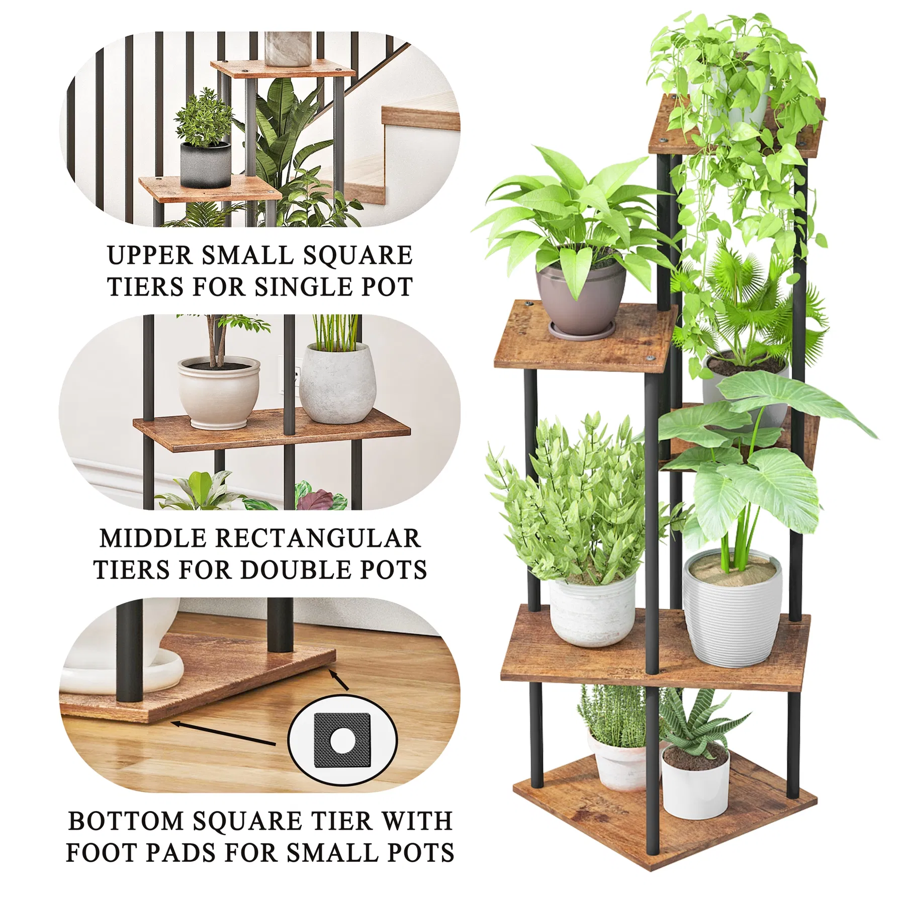 Rustic Brown 5-Tier Indoor Corner Plant Stand Shelf
