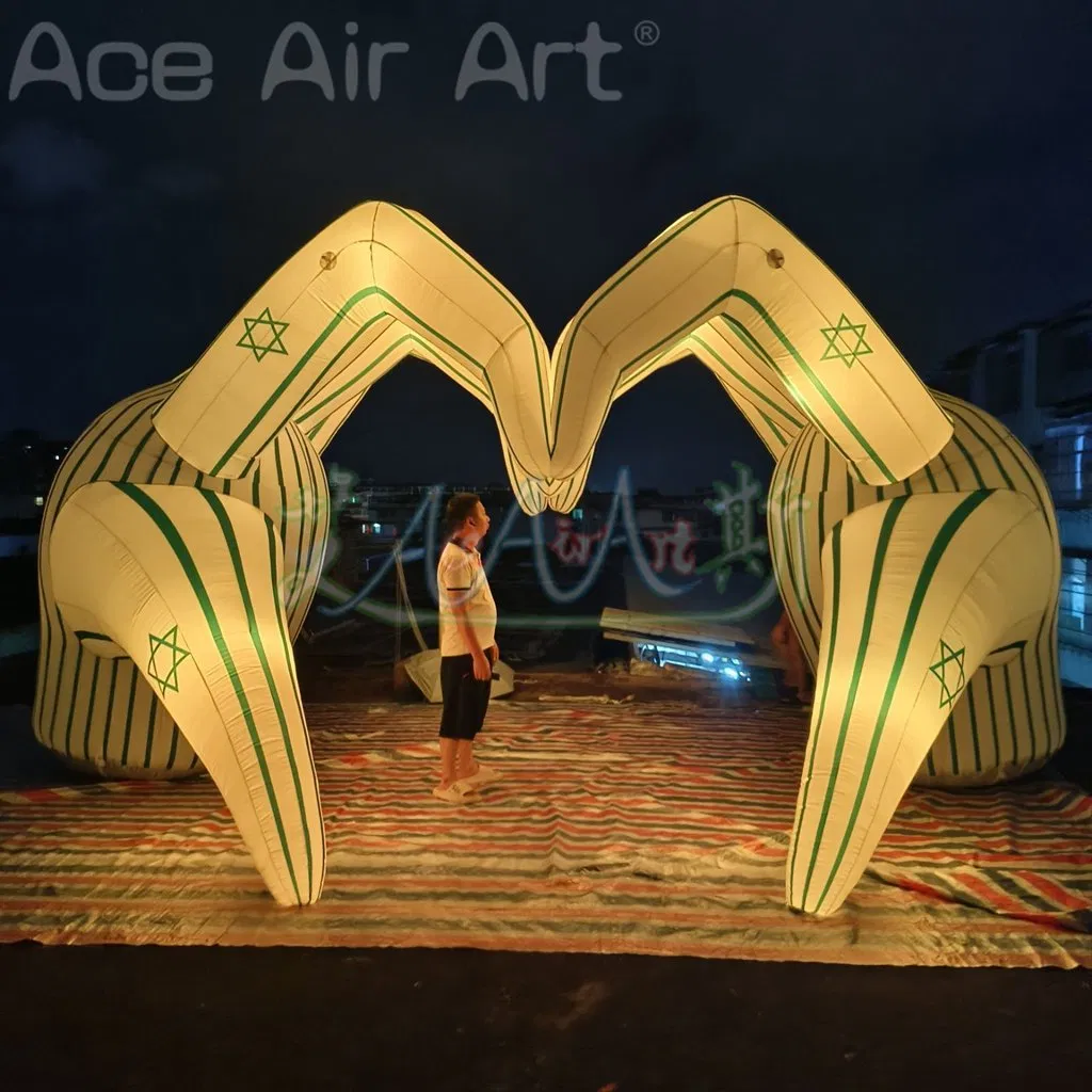 6mW or Custom Inflatable Hand Arch with Colorful LED Lights for Outdoor Party Decoration