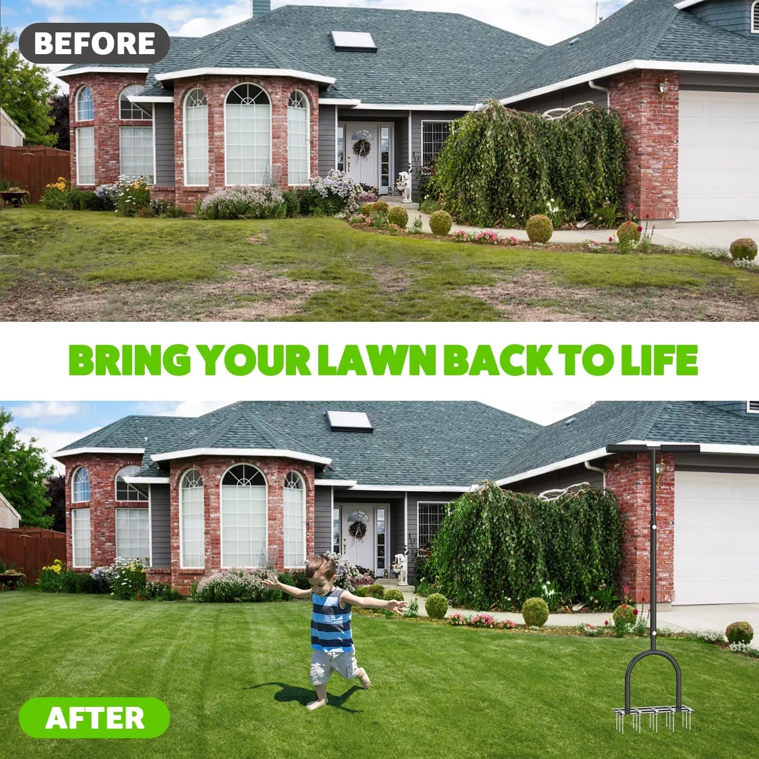 16 Steel Spikes Garden Lawn Aerator Roller, Double Spring & Anti-Loose Design for Efficient Soil Aeration