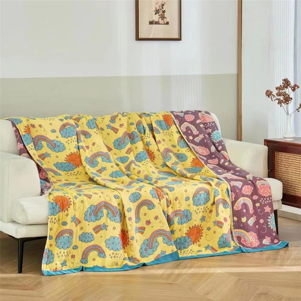 Cartoon Pattern Bamboo Muslin Blanket 2 Layers Swaddle Blanket Wholesale Recycle Fiber Muslin Blanket