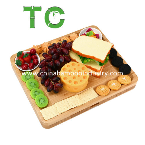 Большая бамбуковая сырная доска с 4 скрытыми ящиками
