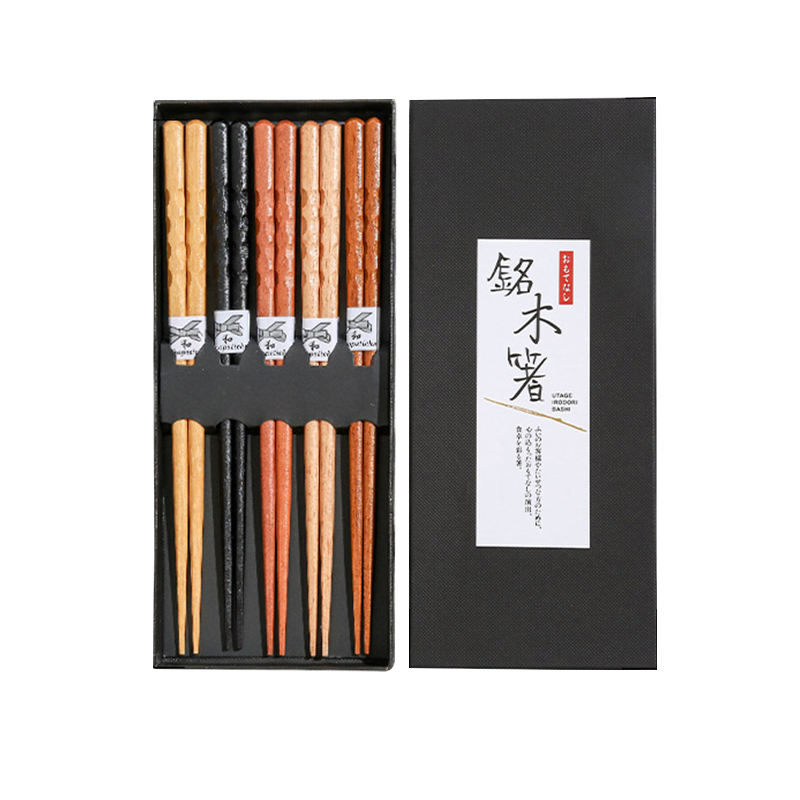 Elegant Ebony Wooden Chopsticks Set of 5 Pairs in Gift Box