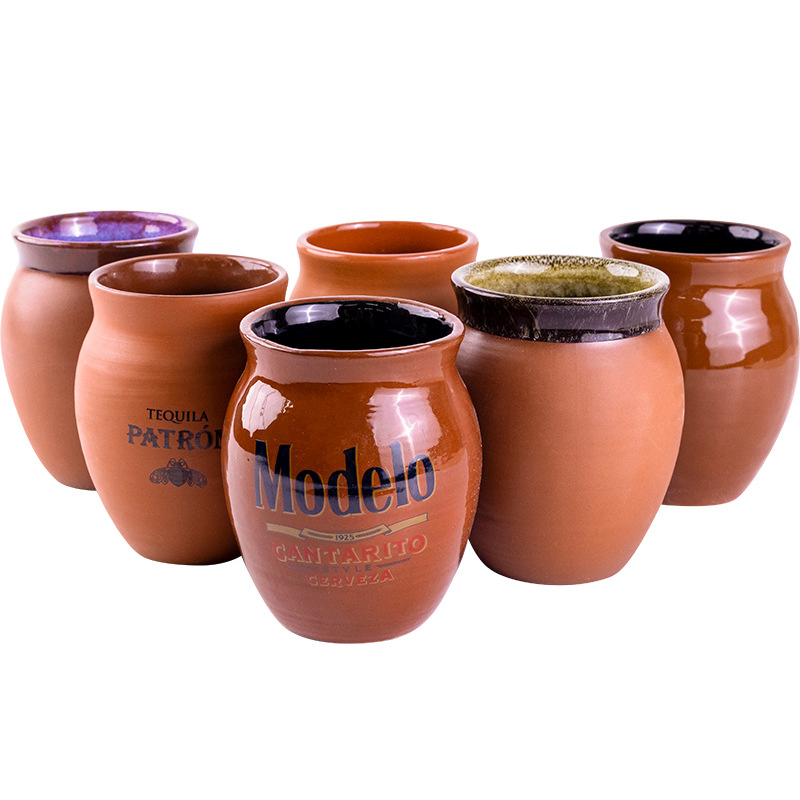Customized Logo Fiesta De Barro Pottery Mexican Shot Glasses Tequila Cocktail Cup Mini Cantaritos Shooter