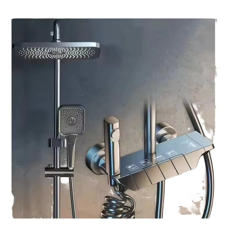 Space Aluminum 4-Function Piano Key Button Pressure Boosting Shower Set for Bathroom