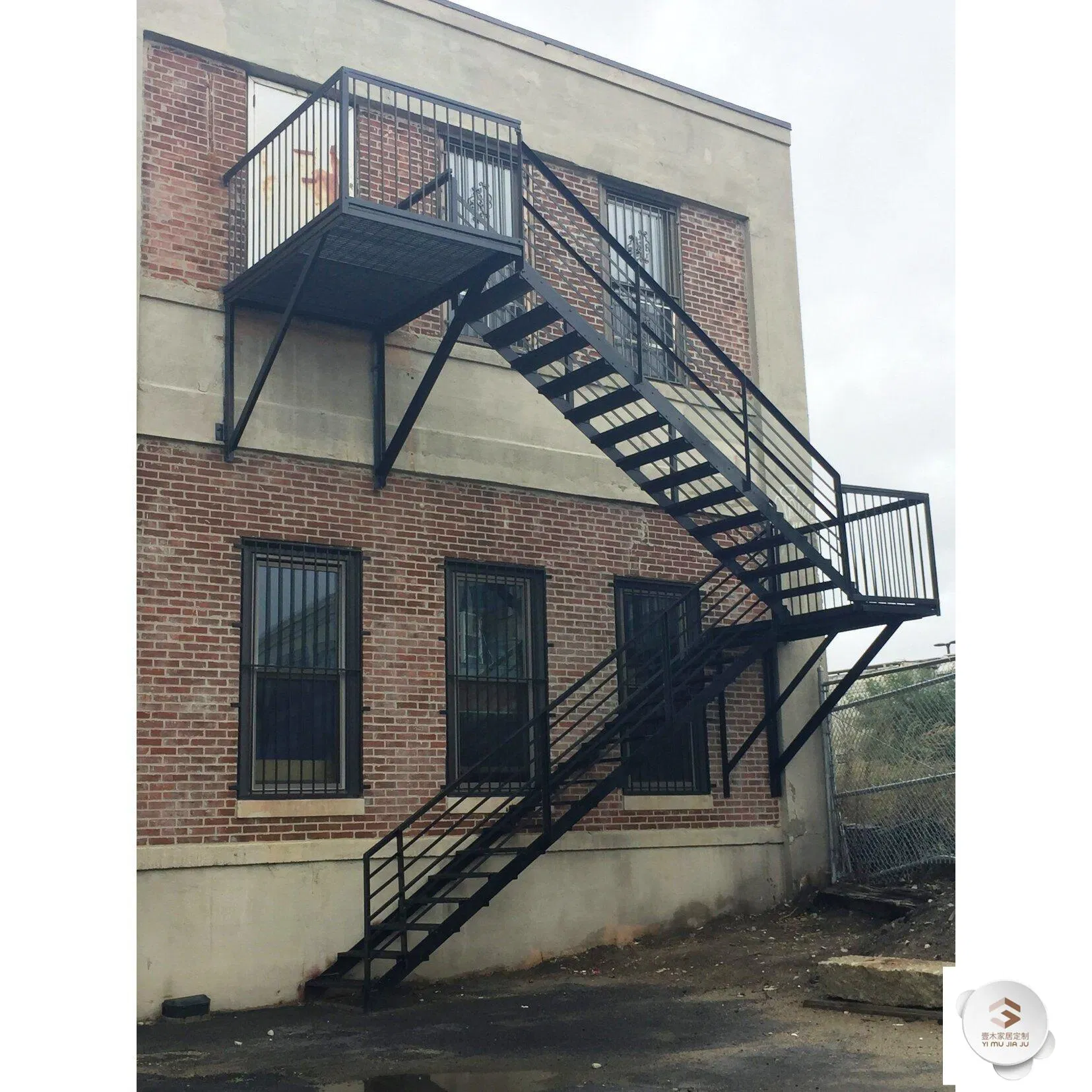 Exterior Prefabricated Iron Stairs Handrail Outdoor Metal Steel Stair Tread Staircase