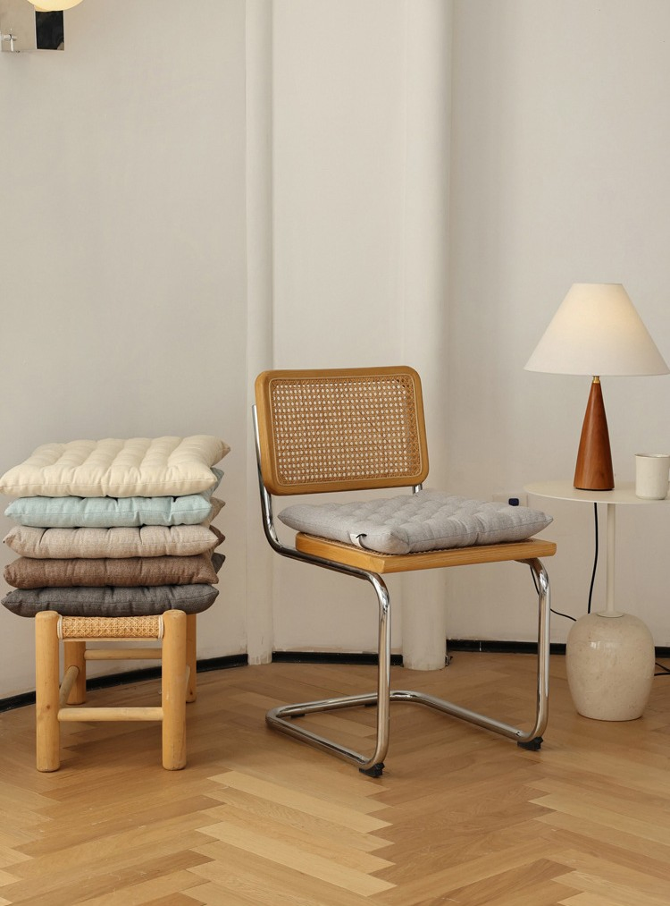 Solid Colors Dining Office Chair Square Floor Tatami Mat Linen Cover Seat Cushion