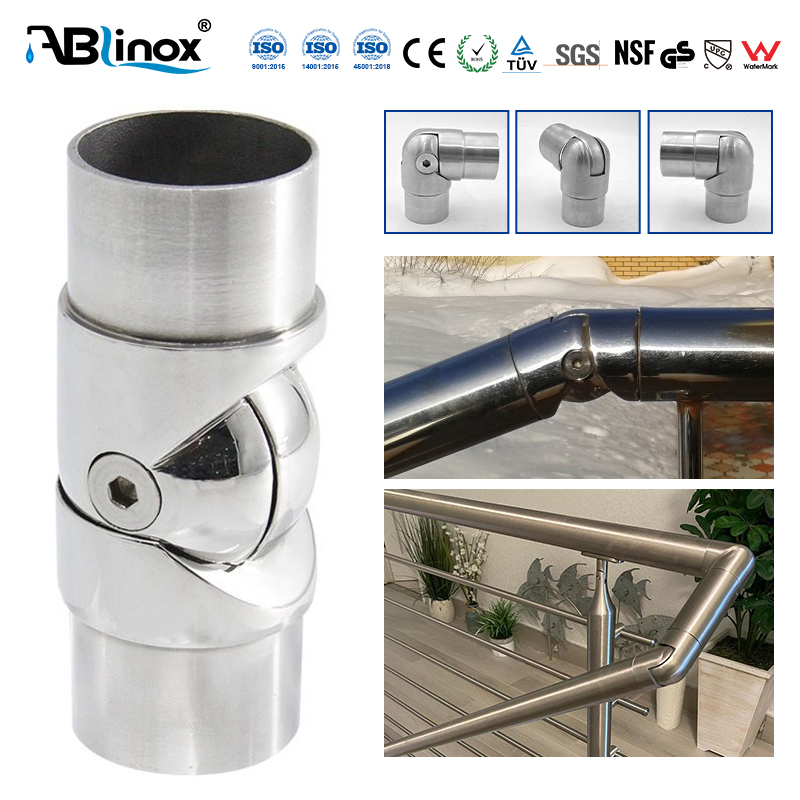 OEM Custom 304 316 Stainless Steel Adjustable Pipe Connectors Round Pipe Handrail Elbow Angle Joint Railing Elbow Fittings for Handrail Tube Accessories