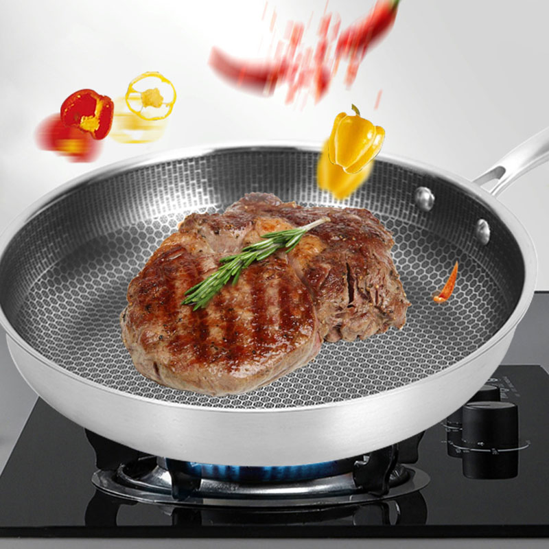 Stainless Steel Non-Stick Frying Pan Honeycomb Wok for Iduction Stove
