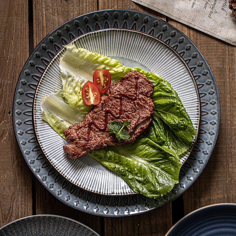 Ceramic Plate Round Dinner Plate Porcelain Household Steak Plate Kitchen Ware
