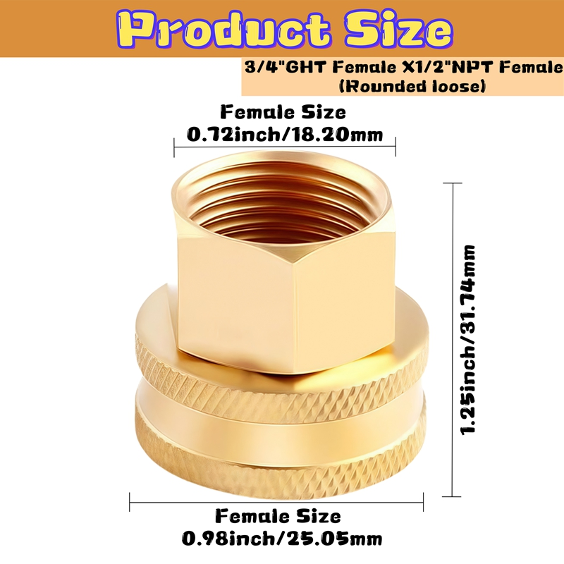 Brass Garden Hose Connector 3/4" Ght to 1/2" NPT Double Female Garden Hose Adapter Fitting Thumb Quick Swivel Connector