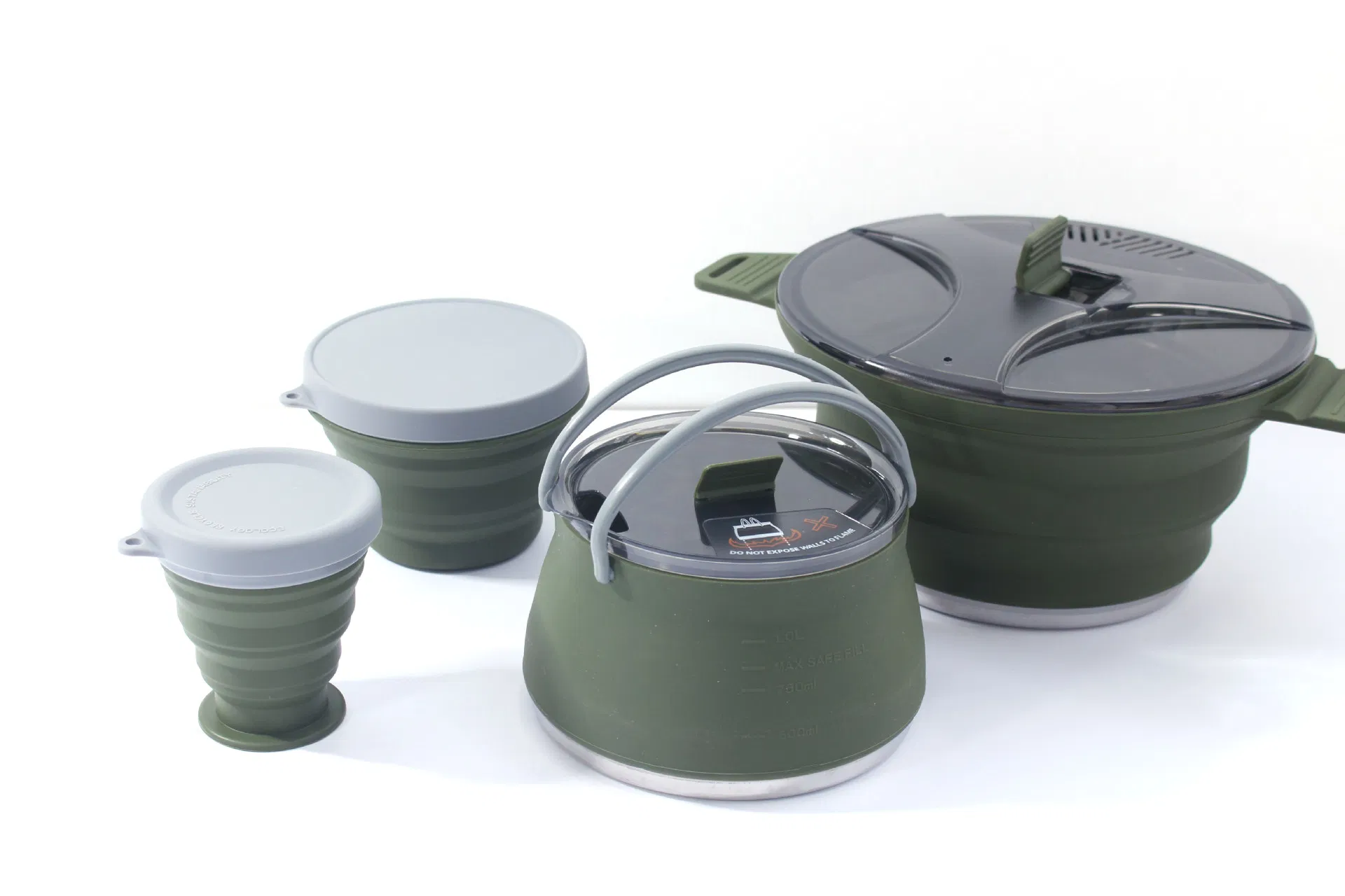 Four Piece Set Silicone Collapsible Camping Cookware Camping Pot Cookware Set for Outdoor