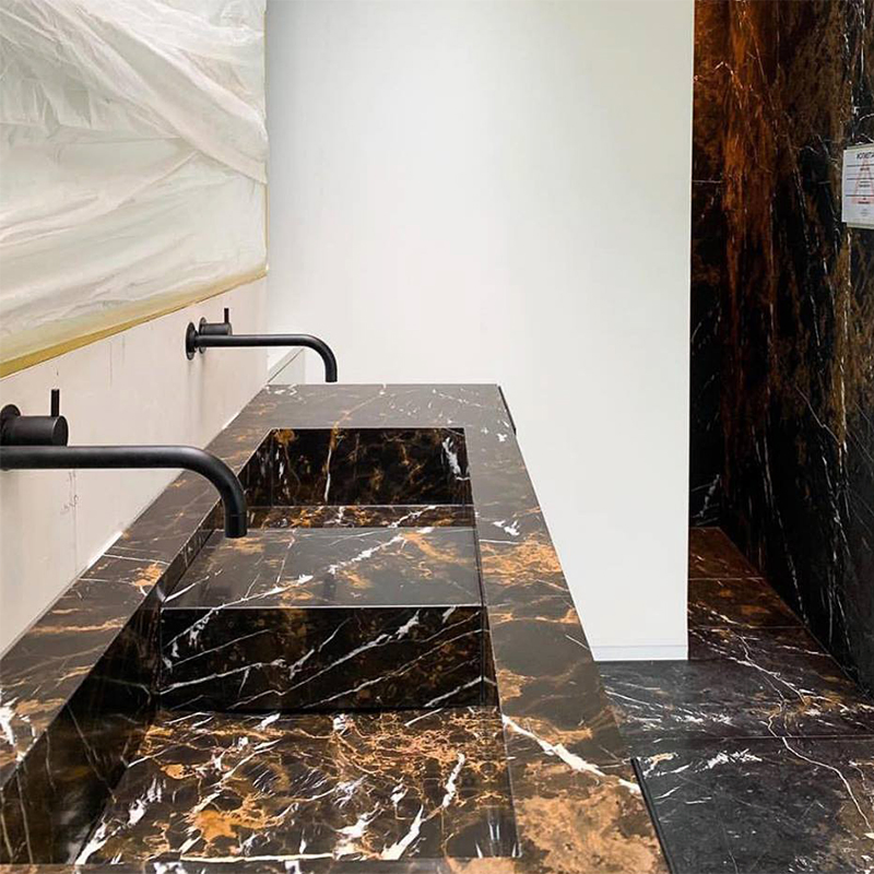 Ogee Bullnose Belved Athens Portoro Black Golden Flower Marble Tiles for Countertop