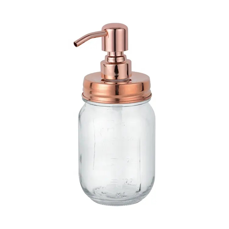 500ml Clear Glass Mason Jar with Bronze Color Pump Embossed 16oz Logo Mason Jar Santinizer Dispenser