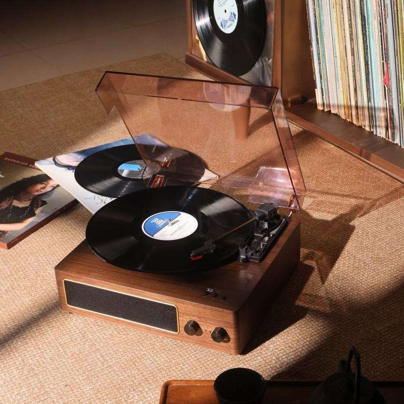 Built-in Stereo Speaker Nostalgic 3-Speed Wooden with Bt Speaker Vinyl Player USB Turntable Record Player