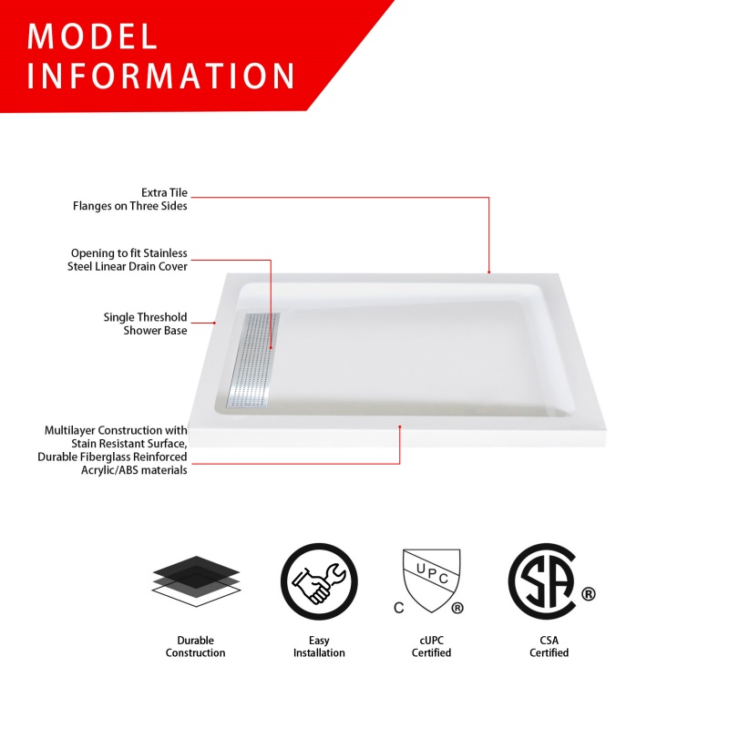 New Releases Stainless Steel Strain Cover Rectangle Acrylic Bathroom Shower Tray