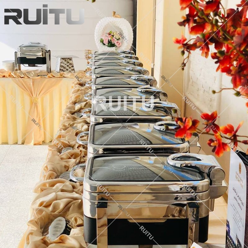 Catering Buffet Euiquipment Hotel Restaurant Chaffing Dises Food Warmer Chafer Stacking Stainless Steel Stackable Chafing Dish Trolley