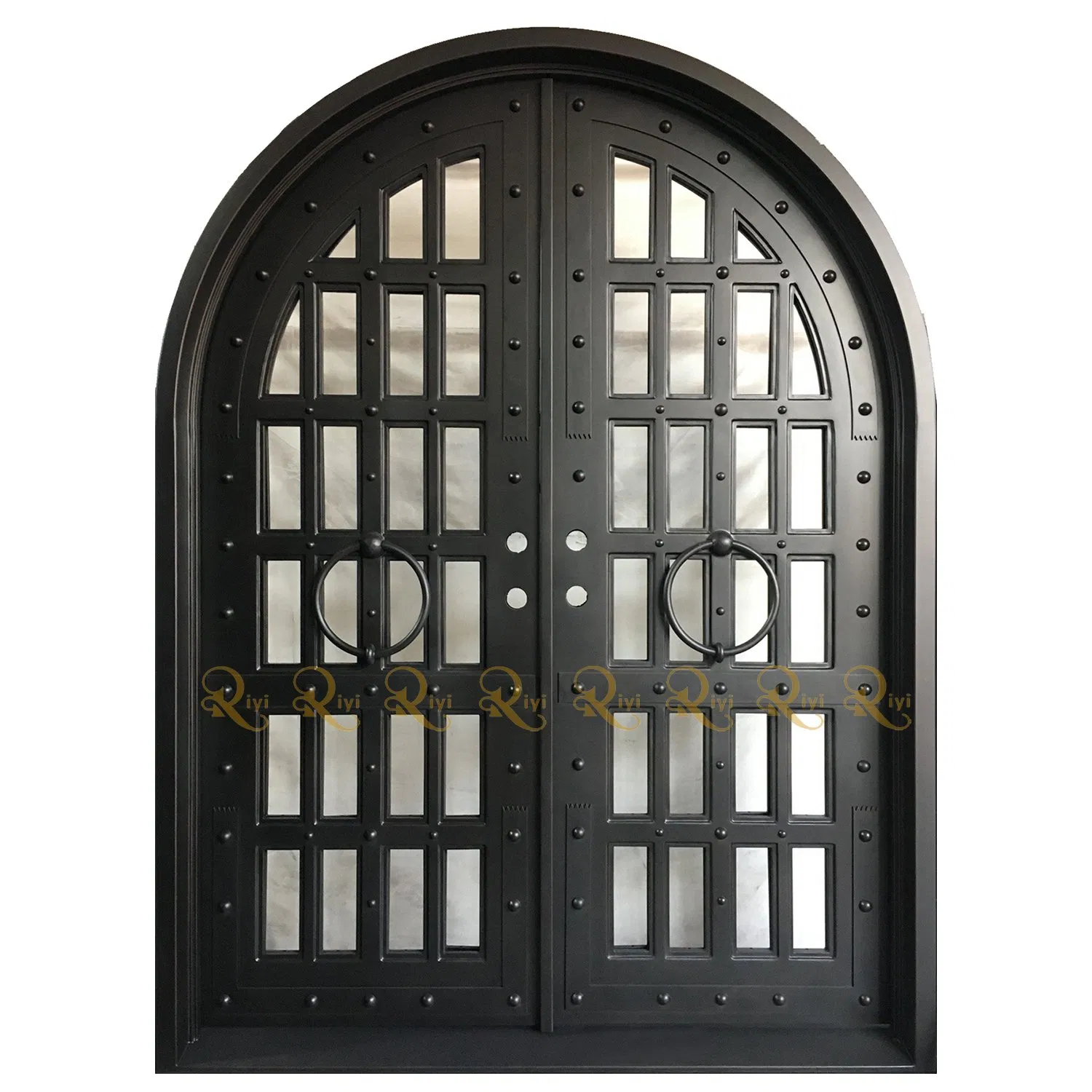 House Front Main Door Design Wrought Iron Exterior Door with Sidelight