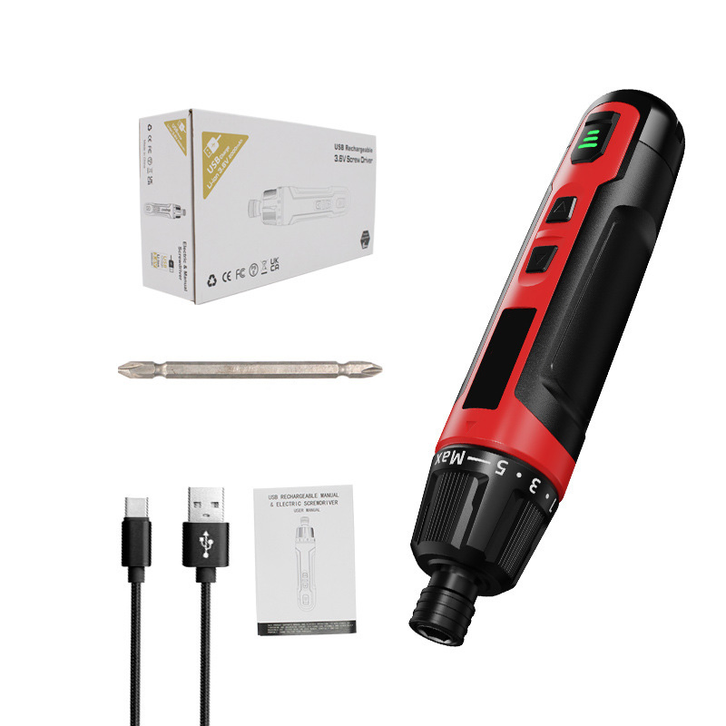 3.6V Type C Rechargeable Cordless Electric Screwdriver Kit Torque 6n. M with One pH2 Extended Twist Drill Bits and Storage Box
