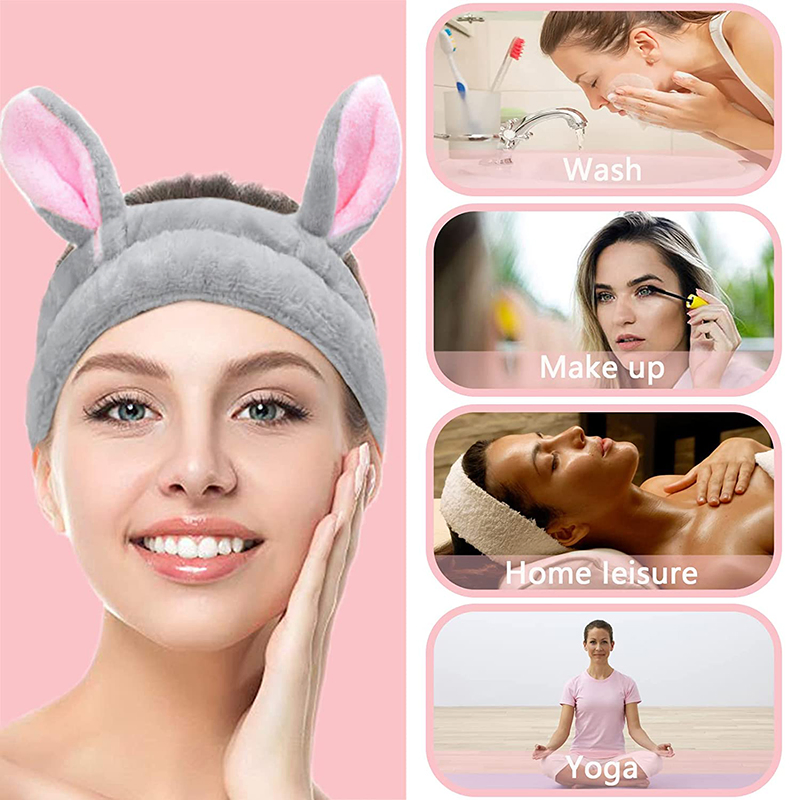 Women Bunny Ears Headband Fashionable Face Washing Hair Band Cute Hairband Fluffy Elastic Makeup Rabbit Headband