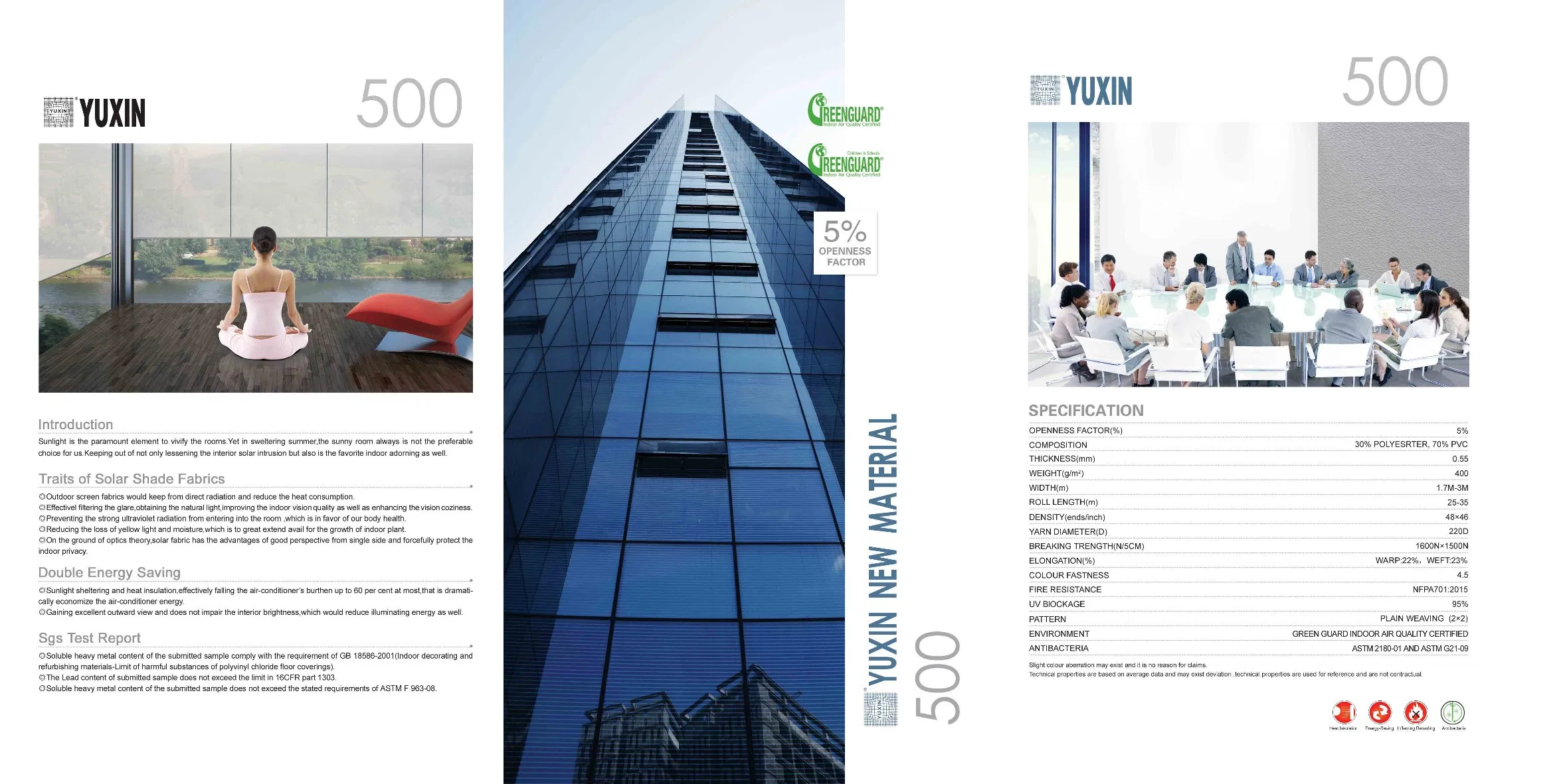 5% Openness Sunscreen Fabric for Roller Blinds Roller Shade PVC Screen 70% PVC and 30% Polyester