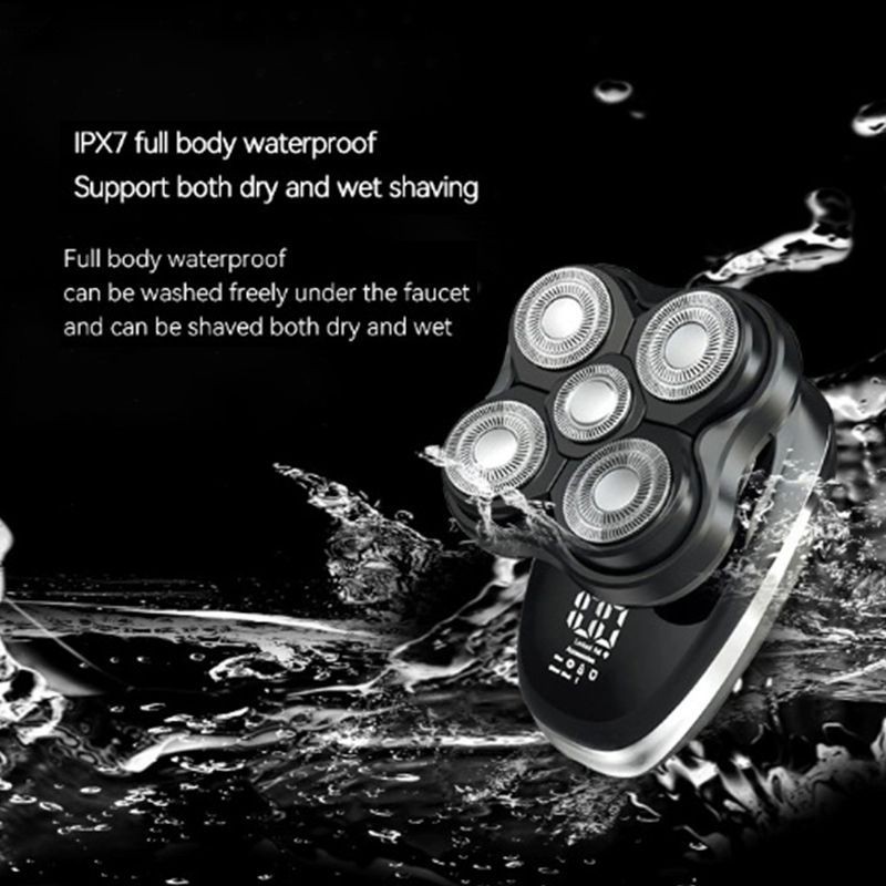 Cordless 5D Men Rotary Hair Trimmer Waterproof Magnetic Blade Head Shaver