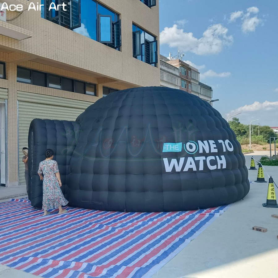 Black Portable Inflatable Dome Tent with Blower, Customizable Logo Size, Suitable for Outdoor Exhibitions.