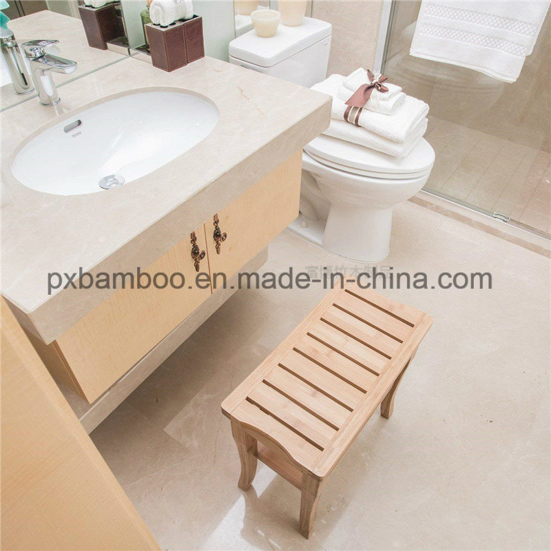 Bamboo Shower Seat Beach Bathroom Organizer Stool with Storage Rack