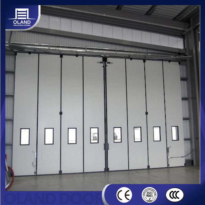 Windproof Automatic Industrial Folding Door Sandwich Panel Thermal Electric Gate Grade Sliding Hangar Door with Window Pedestrian Door for Warehouse or Airport