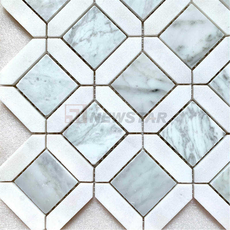 Carrara White Bathroom Marble Floor Brick Wall Brick Mosaic 3D Tile Mosaic Tile Marble Tile