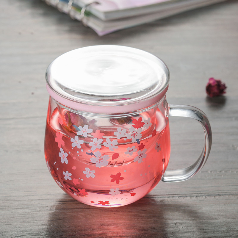 300ml Cherry Blossom Cup Three-Piece Set High Borosilicate Glass Flower Tea Cup