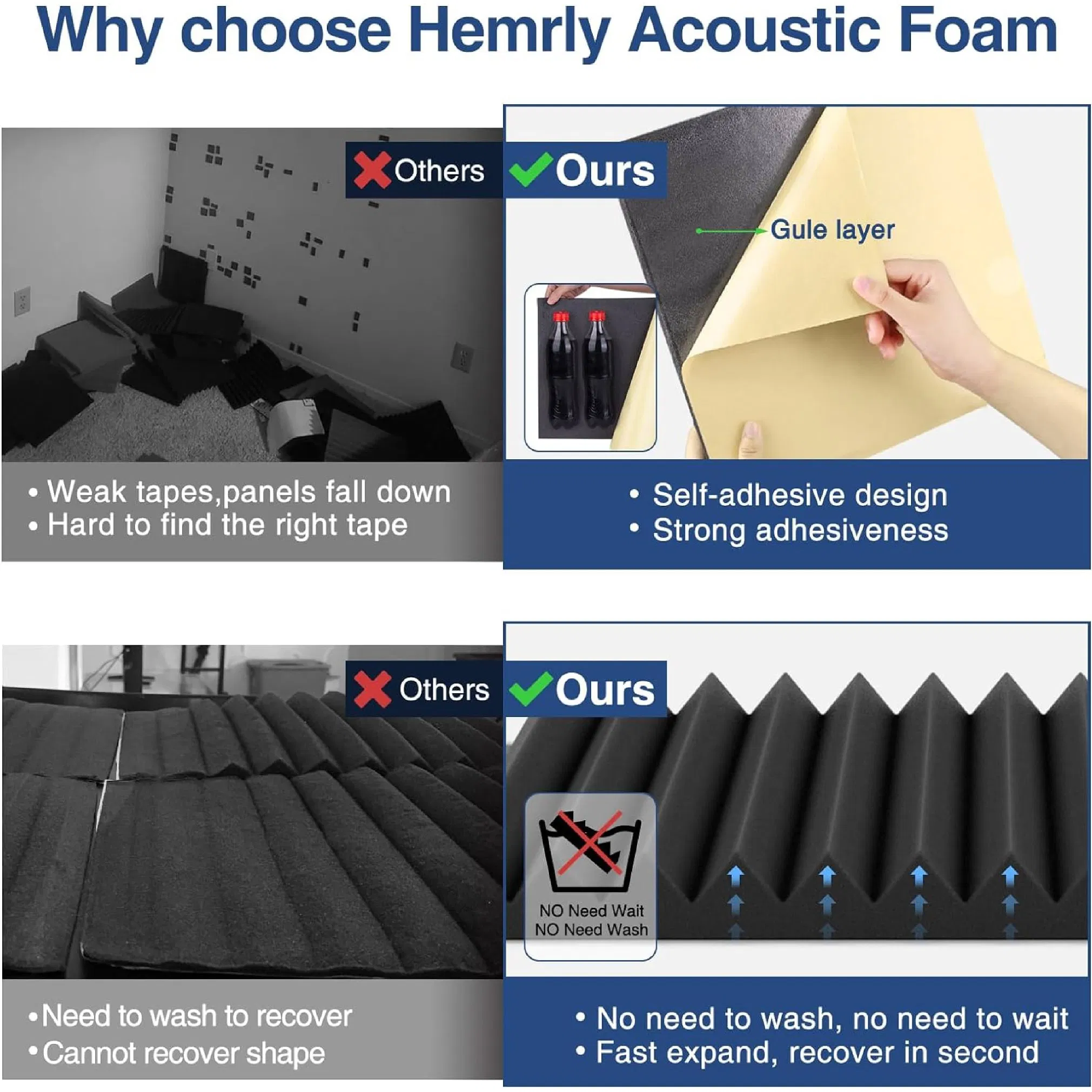 Charcoal Soundproofing Treatment Studio Wall Padding Sound Absorbing Fireproof Pyramid