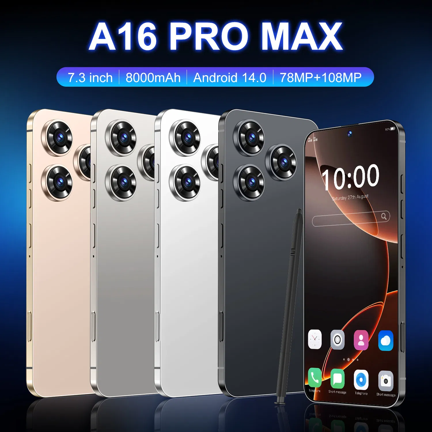 2025 New Phonea16 PRO Max 16GB+1tb 5g 7.3-Inch Mtk6889 48MP 108MP with Built-in Pen Android 14 Smartphone