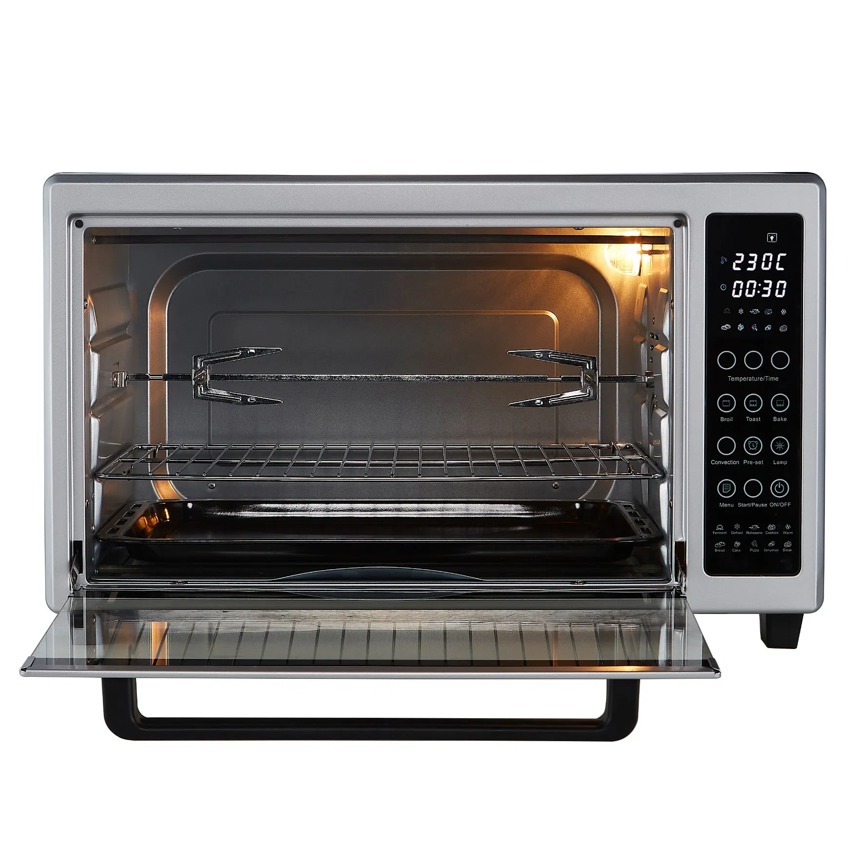 Electric Digital Grill Toaster Oven Rotisserie 120 Minutes Baking Roasting Circulating Air Touch Control