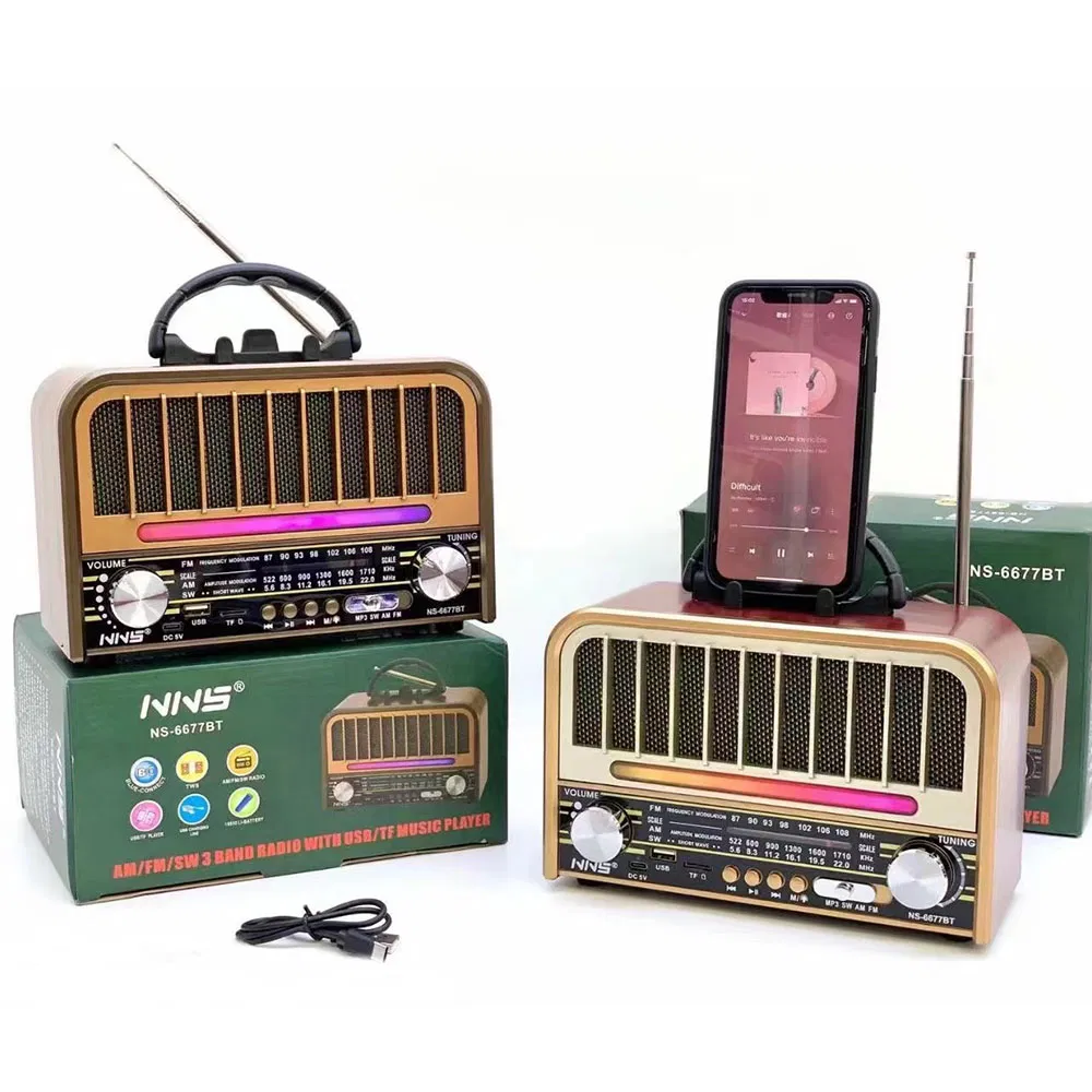 Ретро радио NS-6677BT с Bluetooth, деревянный корпус