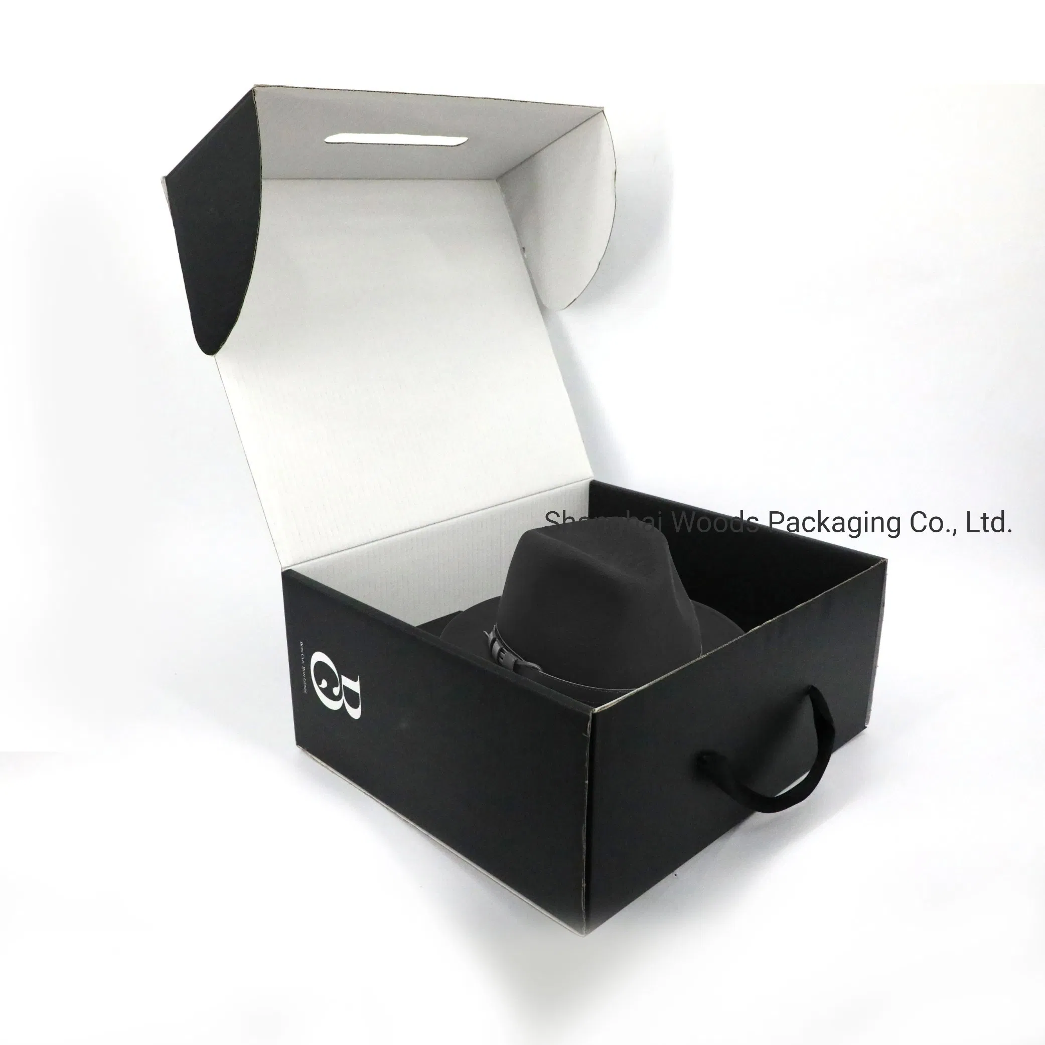 Hat Black Packaging Corrugated Paper Mailer Printing Garment Packaging Boxes with Handle