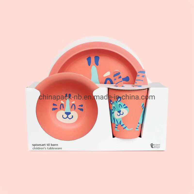 4 Piece Kids Bamboo Eating Dinner Set Plate Bowl & Cutlery Natural Eco-Friendly